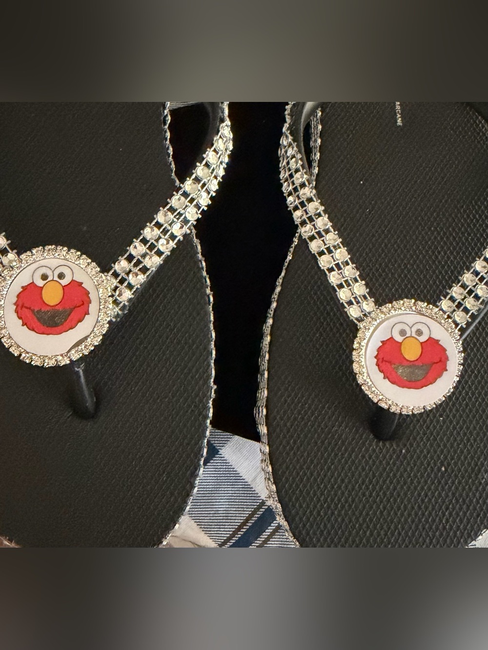 Black Elmo Rhinestone Flip Flops - Women Accessories